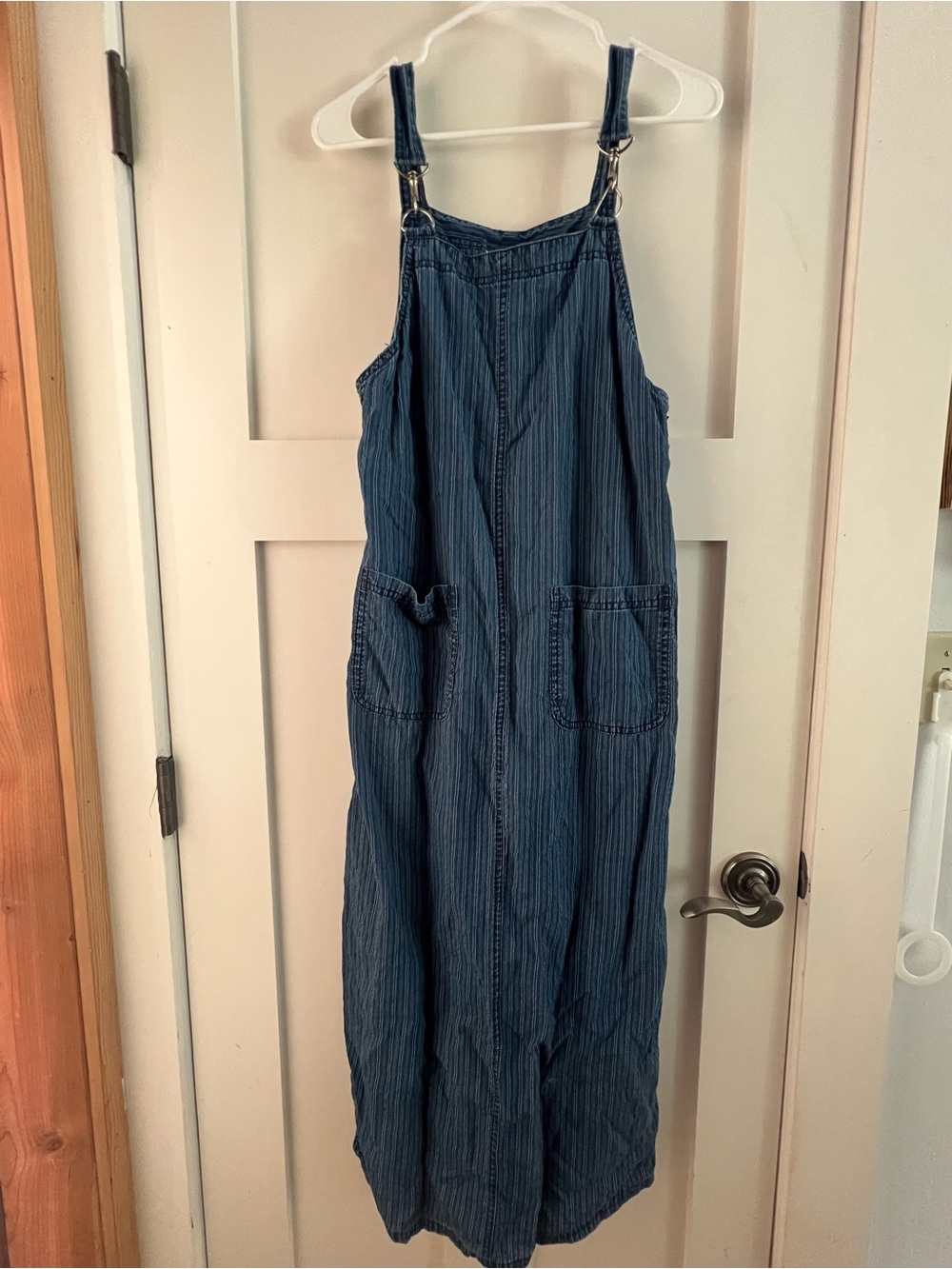 Vintage Striped Blue Denim-Style Utility Dress